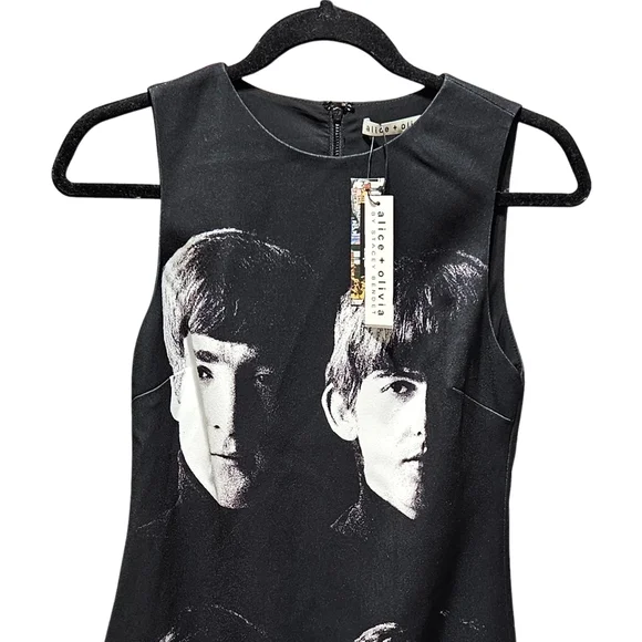 Alice + Olivia The Beatles Clyde Mini Dress Fab Four Black 0, 2 NWT - Picture 2 of 6